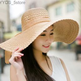 Wide Brim Hats Bucket Hats Wide Brim Hat Ladies Summer Str Sun Shade Hats Sunscreen Seaside Beach Cap Foldable Floppy Casual Visor Sunscreen Caps H117 YQ231116