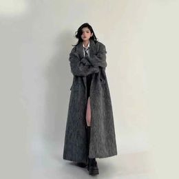 Women's Fur Faux Autumn Korean Women Woollen Coats Y2K Fashion Winter Solid Thicken Long Jacket Female Loose All Match Fluffy Blends Outwear 231115