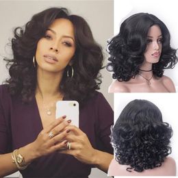 Synthetic Wigs Womens Fashion Black Body Wave Short Bob Natural As Real Ocean Hair For Women Brazilian Curly