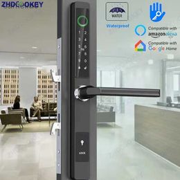 Smart Lock 3CM Width Slim Smart Door Lock TTLock Waterproof Fingerprint IC Card Code Smart Electronic Door Lock Sliding Aluminium Door LocksL231116