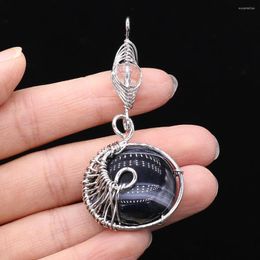 Pendant Necklaces Natural Stripe Agate Round Shape Hand-decorated Charms For Jewelry Making DIY Necklace Earrings Accessories 32x63mm