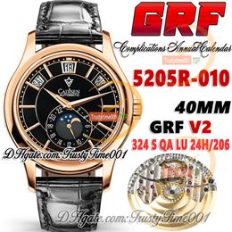 GRF V2 gr5205 A324 QALU24H/206 Automatic Mens Watch Complications Annual Calendar Rose Gold Moon Phase Black Dial Leather Strap Super Edition trustytime001Watches