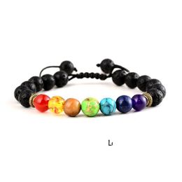 Charm Bracelets 7 Chakra Bracelet Men Women Black Lava Healing Nce Reiki Prayer Natural Stone Beads Yoga Essential Oil Diffuser Drop D Dhwxo