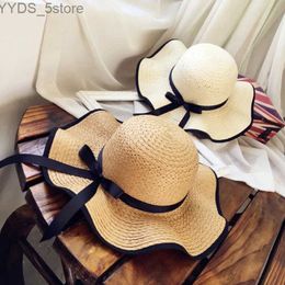 Wide Brim Hats Bucket Hats Summer Str Hat For Women Big Wide Brim floppy Beach Sun Hat Foldable Sun Block UV Protection Panama Hat Bone Chapeu Feminino YQ231116