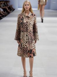 Women's Trench Coats Coat Autumn High Quality Female Fashion Party Runway Print Elegant Workplace Leopard Luxury Midi Windbreaker