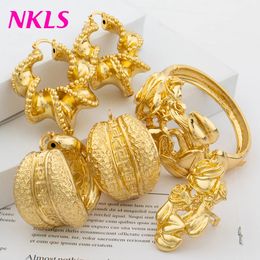 Wedding Jewelry Sets Dubai Women Luxury Bangles Earrings Rings Set High Quality Classic Gold Color Fashion Bridal Party 231116