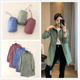 Women's Trench Coats ETJ 2023 Autumn And Winter Coat For Women Windproof Waterproof Drawstring Waist Hoodie 3 Colours Optional