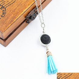 Pendant Necklaces Fashion 14Mm Lava Stone Tassel Necklace Volcanic Rock Aromatherapy Essential Oil Diffuser For Women Jewelr Dhgarden Dhwch