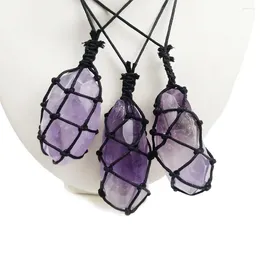 Pendant Necklaces Natural Irregular Purple Crystal Raw Mineral Stone Necklace Handwoven Large Particle Amethyst Quartz Sweater Chain Women