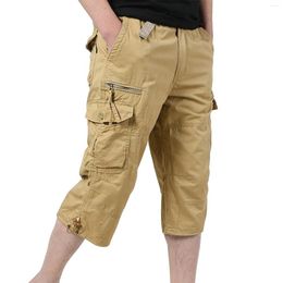 Men's Pants Mens Casual Fashion Zipper Large Pocket Belt Solid Color Cargo Shorts