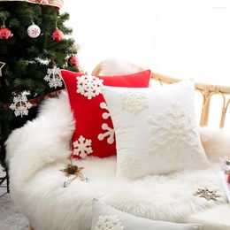 Pillow Inyahome Christmas White And Red Throw Covers Decorative Canvas Cotton Embroidered Snowflake Case Coussin