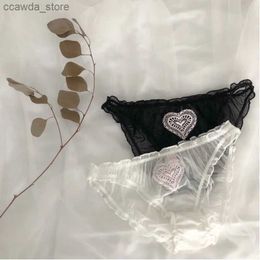 Women's Panties Fairy Transparent Ruffles Lace Sexy Underwear Pink Embroidered Heart Hollow Out Panties Women Seamless Briefs Lingerie Thongs Q231120