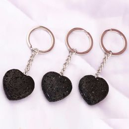 Key Rings Natural Lava Stone 30Mm Heart Key Chain Bag Car Ring Keychain For Women Men Jewelry Drop Delivery Jewelry Dhgarden Dhuye