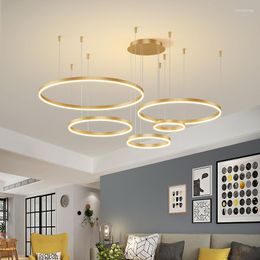 Chandeliers Nordic Restaurant Led Creative Round Living Room Bedroom Ceiling Decoration Lamp El Lobby Acrylic Gold Chandelier