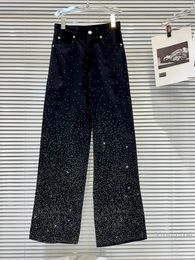 Women's Jeans 2023 Autumn Street Black Wide Leg Womans Fashion Gradient Rhinestone Drilling Washing Heavy Work Pants