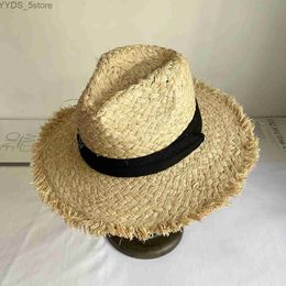 Wide Brim Hats Bucket Hats Women Wide Brim Hat Raffia Panama Hat Ribbon Band Summer Sun Hat kentucky Derby Sun Beach Hat Girl Hat YQ231116