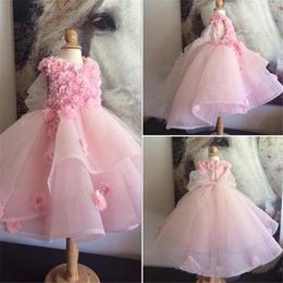 Girl Dresses Pink Tiered Lace Princess Flower For Wedding Kids Children First Communion Ball Gowns Party Pageant Wear