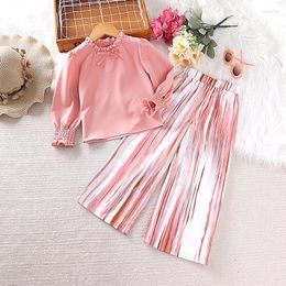 Clothing Sets 2023 Set Girls Long Sleeve O Neck Striped Pink Cute 2 Pcs Casual Clothes 18M-7T