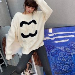 C trend autumn and winter Mediaeval round neck letter plant fluff clothing temperament loose medium long top