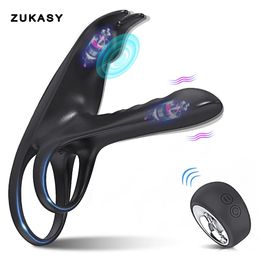 Vibrators Couple Vibrator with Dual Motor Cockring Wireless Remote Cock Penis Ring Adult Sexy Toys For Men Delay Ejaculation Penisring 231116