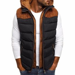 Mens Vests Winter Sleeveless Hooded Vest Coat Colorblock Puffer Jacket Outdoor Warm Quilted Padded Outwear Waistcoat 231116