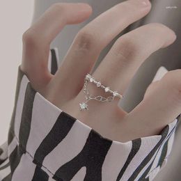 Cluster Rings Double-Layer Chains Retro Meteor Index Finger Silver Color Adjustable For Women Elegant Simple Zricon Jewelry Gifts