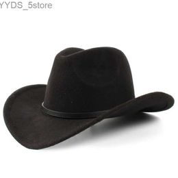 Wide Brim Hats Bucket Hats Mistdn Fashion Women Men Wool Blend Wide Brim Western Cowboy Hat Cowgirl Cap Black Leather Belt Size 56-58 cm ATB YQ231116