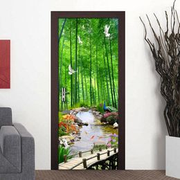 Wallpapers PVC Waterproof Bamboo Forest Landscape 3D Po Wallpaper Home Decor Modern Living Room Bedroom Door Sticker Wall Mural Painting