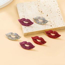 Dangle Earrings Fashion Metal Rhinestone Red Lip Geometry Stud Earings For Women Personalised And Minimalist Design Jewellery Accessories