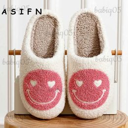 Slippers ASIFN Women Home Winter Slippers Face Heart Eye Style Fluffy House Cute Print Gift Fleece Flat Ladies Indoor HouseShoes T231116