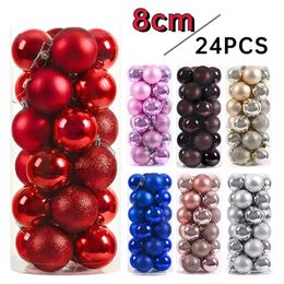 Christmas Decorations 24/pcs 8CM Christmas Ball Ornaments Set Painted Plastics Christmas Tree Pendant Decoration Christmas Decoration Accessories 231116