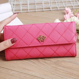 Wallets Korean Women Long Crown Embroidery Concealed Wallet Lady High Capacity Coin Purse Clutch Phone Bag
