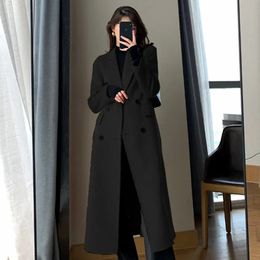 Women's Fur Faux Fashion Winter Trench Coat for Women Elegant Korean Casual Doublebreasted Wool Long Jacket Black Office Lady Loose 231115