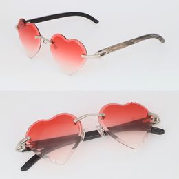 wholesale Floating frame Rimless Sunglasses for Man Original Marbled Black Buffalo Horn Sun glasses Luxury Peach Heart Model male and female diamond Cut Sunglasses