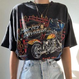 Women's T Shirts Vintage Washed Tshirts Cowboy Bebop Anime Shirt Harajuku Oversize Tee Polyester Fashion Streetwear Unisex Top