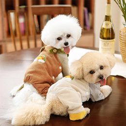 Dog Apparel Pet Fashion Jumpsuit Autumn Winter Medium Small Clothes Sweet Stripe Rompers Kitten Puppy Warm Wool Kawaii Sweater Yorkshire