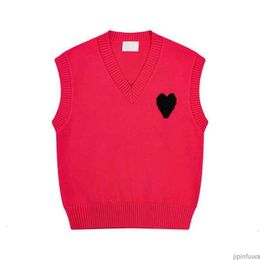 Amis Sweater Paris Fashion Knit Jumper V Neck Vest Sleeveless Sweat 2023 Autumn Winter AM I Heart Coeur Love Jacquard Amisweater 7YHP