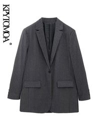 Womens Suits Blazers KPYTOMOA Women Fashion Front Button Pinstripe Blazer Coat Vintage Long Sleeve Flap Pockets Female Outerwear Chic Vestes Femmes 231115