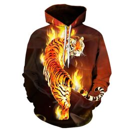 Men's Hoodies & Sweatshirts 2023 Autumn Fashion Men Hoodie Flame Tiger Xiongwei 3D Digital Print Sweatshirt Menwomen Tide Long-sleeved Pocke