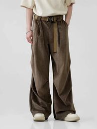 Men's Pants Pleated Corduroy Men Hip Hop Korean Wide Leg Trousers Male High Waist Oversize Casual Streetwear Vintage Autumn