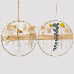 Decorative Flowers 20cm Dried Wreath DIY Bouquet With Metal Ring Pampas Grass Decor Hallway Boho Decoration Elegant Living Room Door