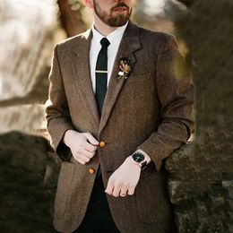 Mens Suits Blazers MENS BLAZER Men Tweed Blazer Herringbone Brown For Groom Wedding Wear Jacket 231116