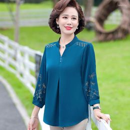 Women's Blouses Women 2023 Fashion Korean Style Loose V-neck Mom Solid Shirts Vintage Elegant Long Sleeve Tops Z57