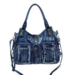 Evening Bags In Retro Denim Women Shoulder Bag Rivet Weave Jeans Handbag Large Capacity Casual Tote Hobo