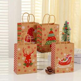 Gift Wrap 10pcs Christmas Gifts Bag With Handle Kraft Paper Bags Santa Claus Snowman 2023 Xmas Party Candy Cookie Present Decor