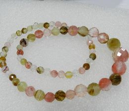 Pendant Necklaces 6-14mm Faceted Watermelon Tourmaline Gemstones Round Beads Necklace 18"