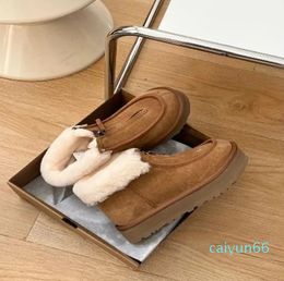 snow boots Platform Thick bottom zipper Short Boot Women Keep warm winter Genuine leather sheepskin Integration fur Shoes