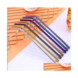 Drinking Straws Stainless Steel Drink St 6X0.5X215Mm Reusable Rainbow Gold Metal Straight Bend Tea Bar Drinking Sts Drop Delivery Home Dhdfz