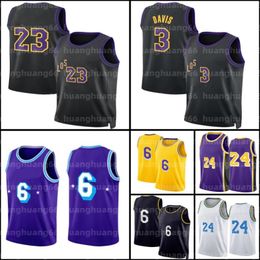 3 Anthony 6 23 Davis #15 Austin Reaves Basketballtrikot D'Angelo Russell Herren Gelb Lila 2023 2024 City Trikots Retro Shirt Herren