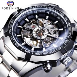 Wristwatches Forsining Stainless Steel Waterproof Mens Skeleton Watches Top Brand Luxury Transparent Mechanical Sport Male Wrist 231115